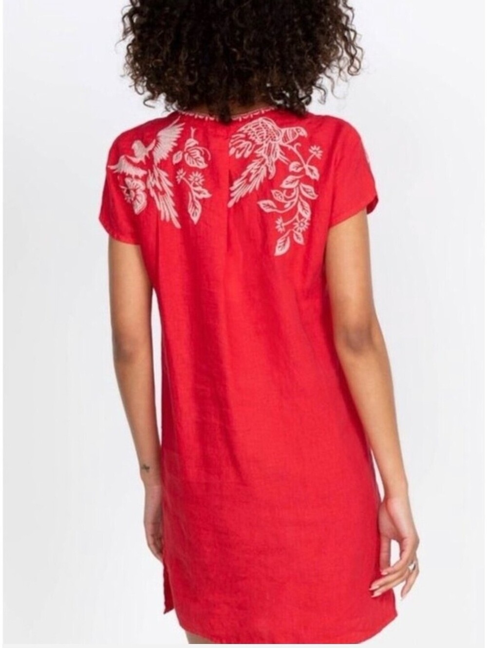 Johnny Was Shift Dress Women's Sz 3X Linen Red Wht Embroidered Tunic Floral - Picture 2 of 9